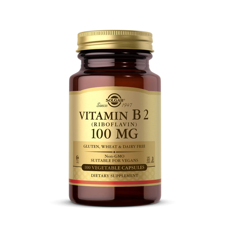 [Australia] - Solgar Vitamin B2 (Riboflavin) 100 mg Vegetable Capsules - Pack of 100 - Supports Energy Production - Can Help Reduce Tiredness and Fatigue - Vegan and Gluten-Free 