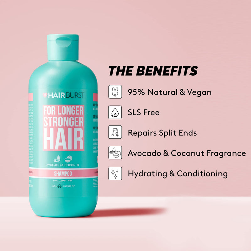 [Australia] - Hairburst Hair Growth Shampoo For Woman - Reduces Hair Loss - Strengthens Existing Hair Growth - Contains No SLS and Parabens - Coconut and Avocado Aroma - New Bigger Bottles 350ml 