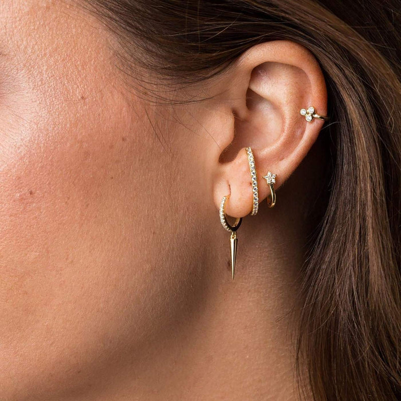 [Australia] - Mevecco Gold Dainty Dangle Hoop Earrings for Women 14K Gold Plated Delicate cute Geometric Triangle Cone Dangle Earrings A-Spike 