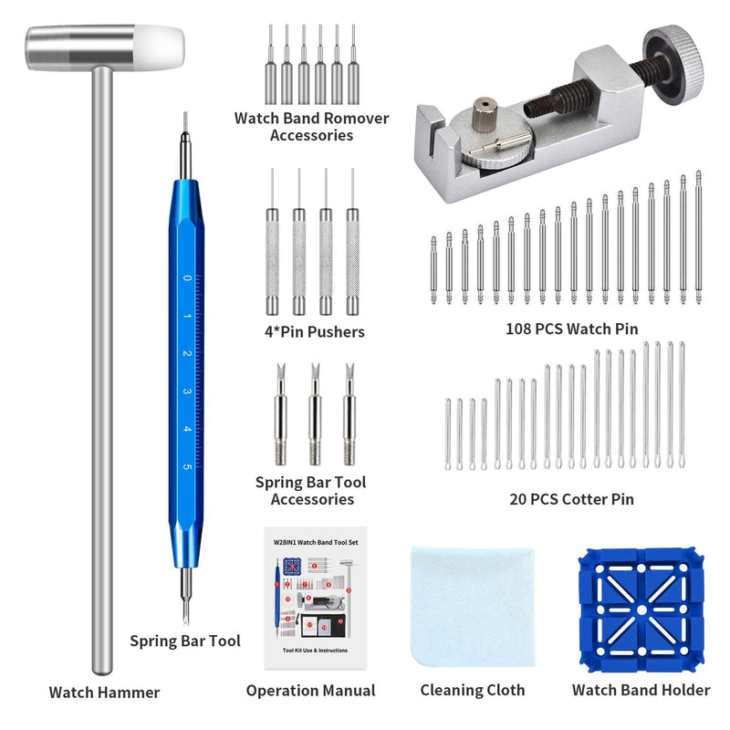 [Australia] - Watch Repair Kit - EasyTime Professional Watch Band Link Removal Tool, Watch Strap Remover Tool Kit, with Spring bar Tool Set, 108PCS Watch Pins for Watch Band Adjustment, Resizing and Replacement 