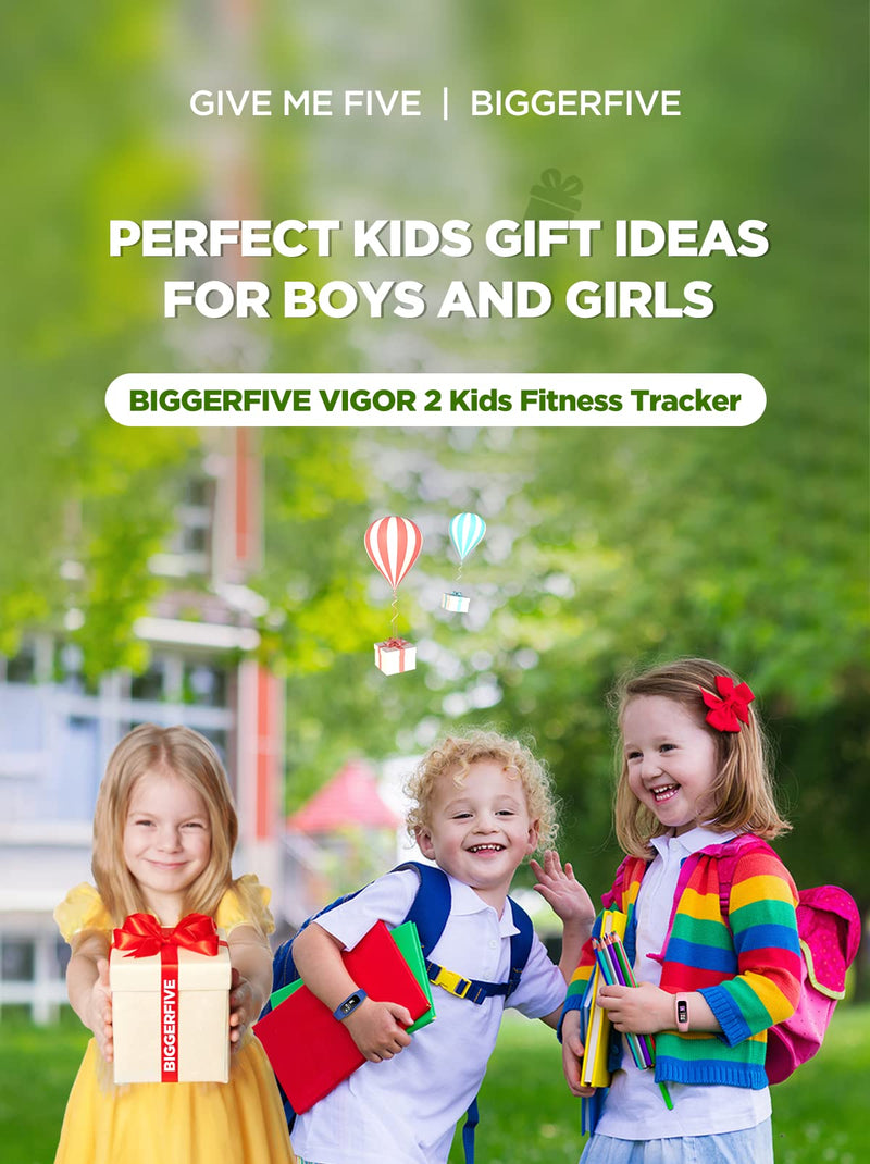 [Australia] - BIGGERFIVE Vigor 2 Kids Fitness Tracker Watch for Girls Boys Ages 5-12, IP68 Waterproof, Activity Tracker, Pedometer, Heart Rate Sleep Monitor, Calorie Step Counter Watch Black 