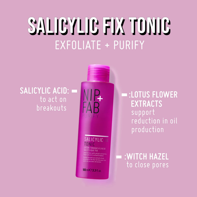 [Australia] - Nip + Fab Salicylic Acid Fix Tonic for Face with Witch Hazel, Lotus Flower Extract BHA Toner for Breakouts Minimize Pores Oil Control, 98ml 