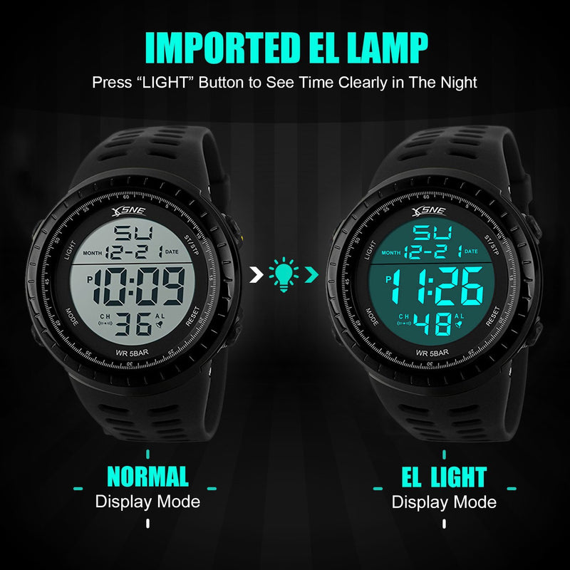 [Australia] - Digital Sports Watch Water Resistant Outdoor Easy Read Military Back Light Black Big Face Men's 1167 