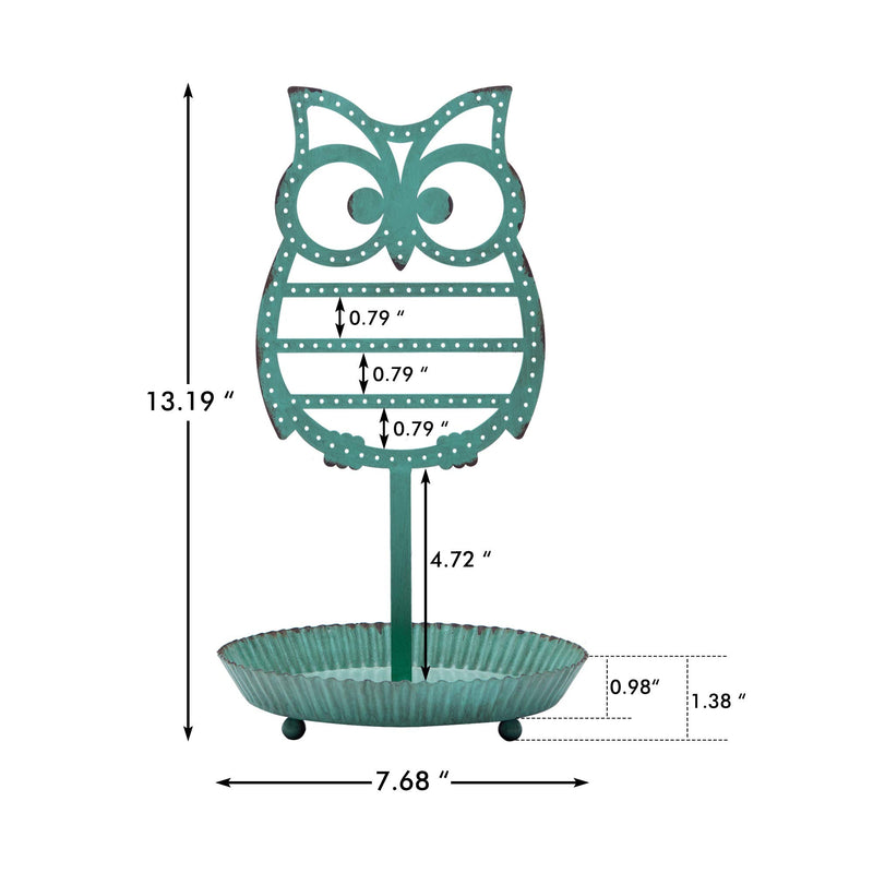 [Australia] - NIKKY HOME Earring Holder Hanging Organizer Stand Metal Jewelry Tree Table Top Owl Ear Stud Holder Tower Rack with Ring Tray for Girls Kids (134 Holes), Teal 13.2-In 