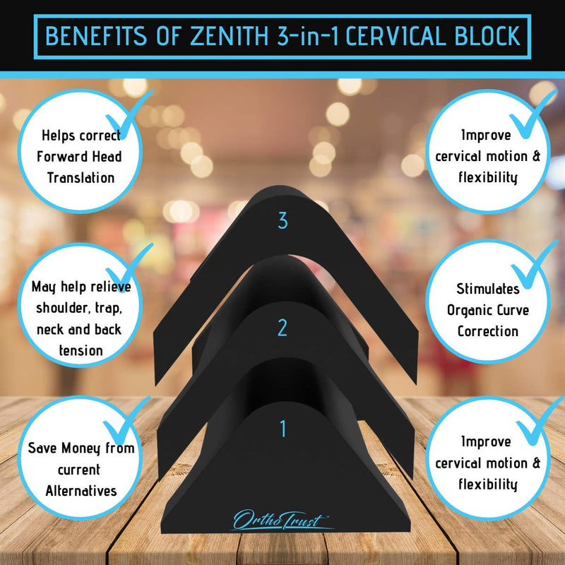 [Australia] - Zenith Cervical Traction Orthotic Chiropractic Neck Corrector 3-in-1 Device for Stretching Forward Head Posture Physical Therapy & Pain Relief Black 