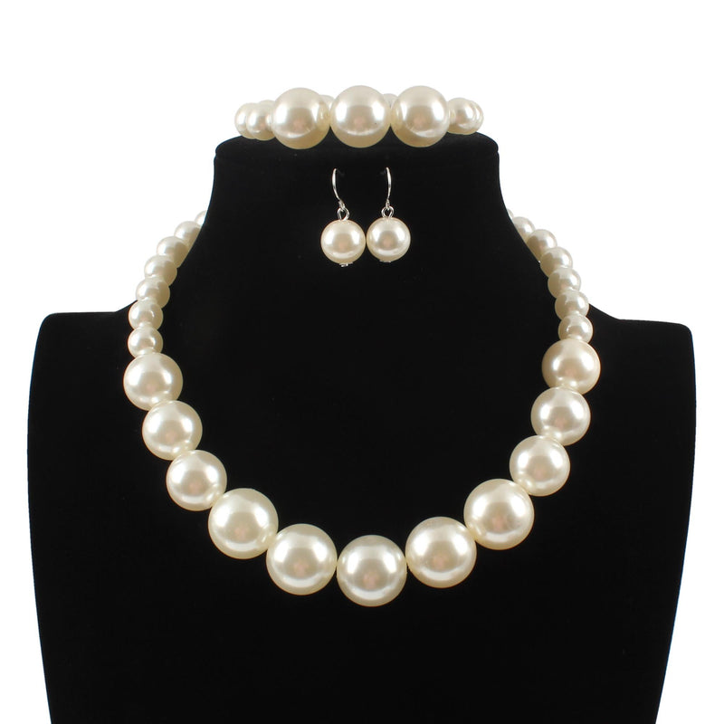 [Australia] - KOSMOS-LI Women's Large Big Simulated Pearl Statement 19" Necklace Bracelet and Earrings Jewelry Set ivory 