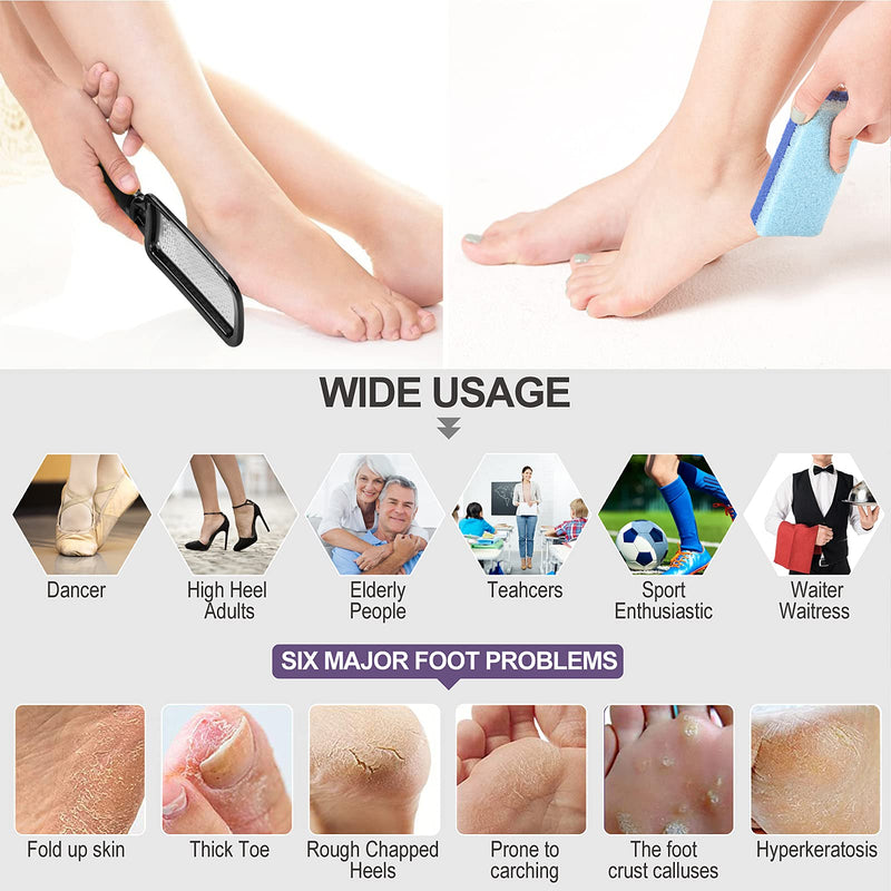 [Australia] - Professional Foot File Set, One Portable Foot File and 4 Packs of 2 in 1 Foot Pumices, Vimiv Rust-Resistant Foot Scrubber, Durable Foot Pedicure Kit for Rough,Dead Skin Removal, Callus, Wet & Dry Feet 