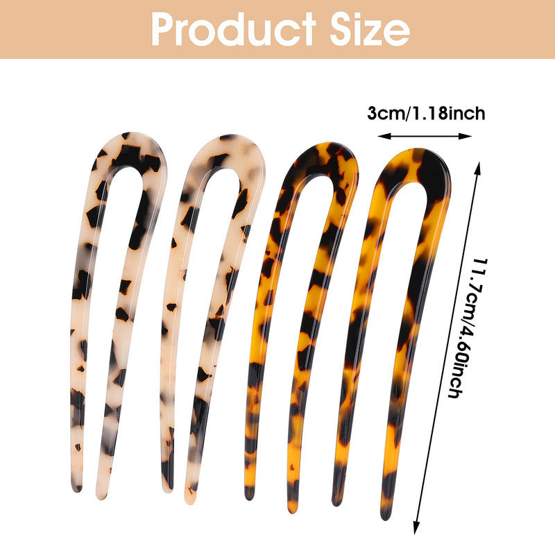 [Australia] - Sibba 4 Pieces U Shaped Hair Pin French Style Cellulose Acetate Tortoise Shell Fork Sticks Updo Chignon Pin for women Girls Hairstyle Accessories 