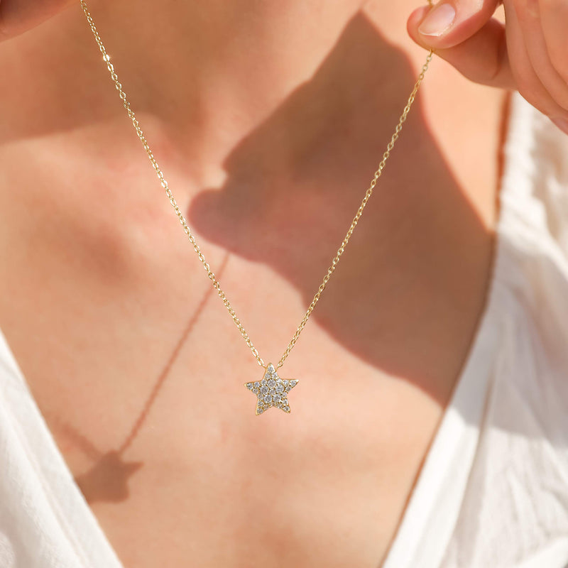 [Australia] - 18K Gold Star Necklace for Women - CZ Star Pendant Necklace - Dainty Necklace - Simple Necklace - Layered Necklace 