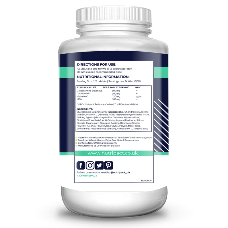 [Australia] - Glucosamine and Chondroitin Complex – with Vitamin C and MSM – 90 High Strength Easy to Swallow Tablets - Contributes to The Maintenance of Normal Immune System - Made by Nutripact 