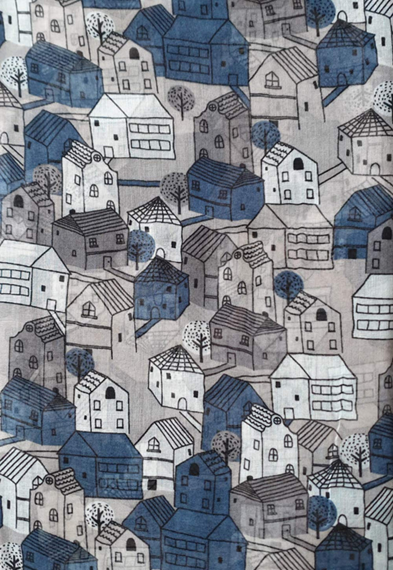 [Australia] - GlamLondon Womens Little Town Print Scarf Classic House Holiday Sun Summer Fashion Light Wrap Grey 