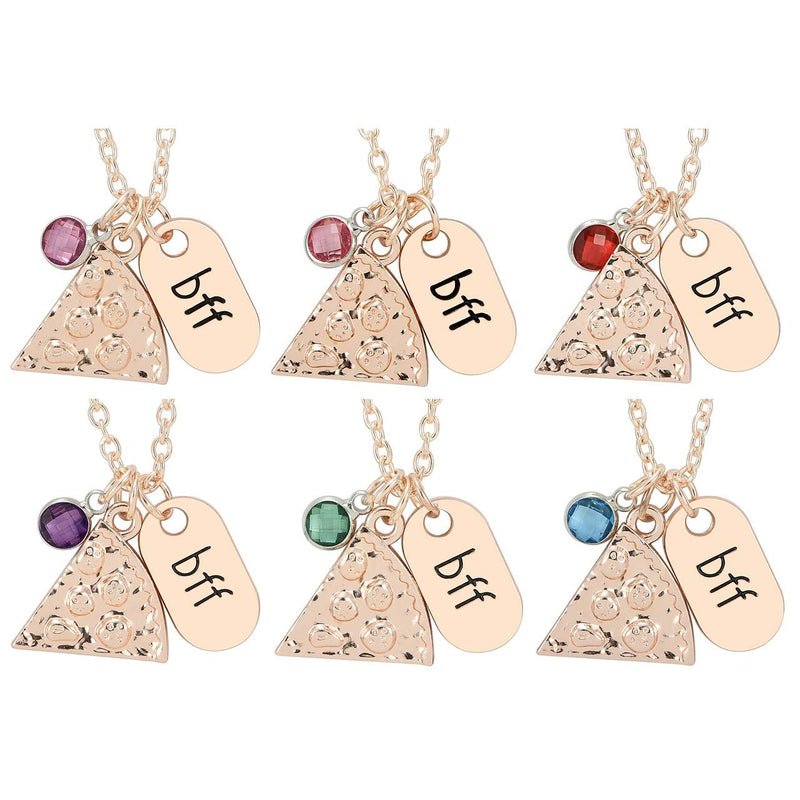 [Australia] - Top Plaza Womens Silver Tone Rhinestone Best Friends Forever BFF Necklace Engraved Pizza Pendant Necklaces 21 Inches - Set of 6 Rose Gold 