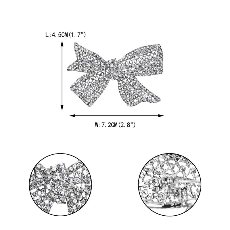 [Australia] - EVER FAITH Delicate Wedding Silver-Tone Bow Austrian Crystal Clear Brooch 