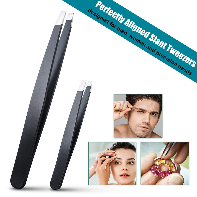 [Australia] - LePinko 2PCS Slant Tweezers, Classic and Mini Size, Stainless Steel, Precision Eyebrow Plucker for Facial Hair, Ingrown Hair, Splinter Removal and Precise Needs, For Men and Women 