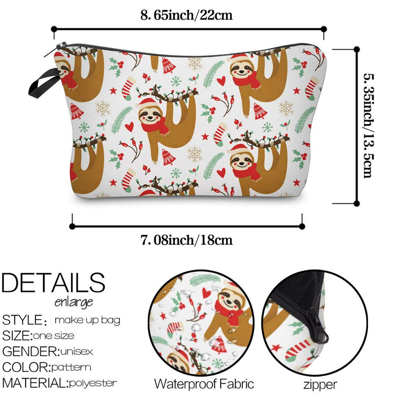 [Australia] - Cosmetic Bag MRSP Makeup bags for women,Small makeup pouch Travel bags for toiletries waterproof Sloth Christmas (52505) 