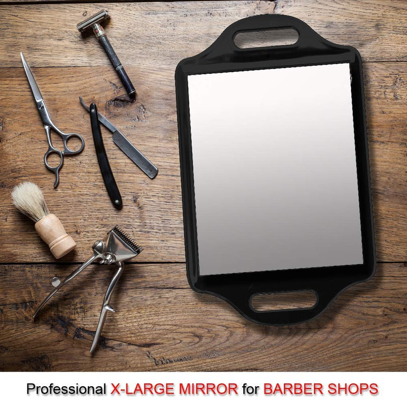 [Australia] - Mirrorvana X-Large Barber Hand Mirror with Double Comfy Grip Twin Handles - Black (14" x 8.5") 