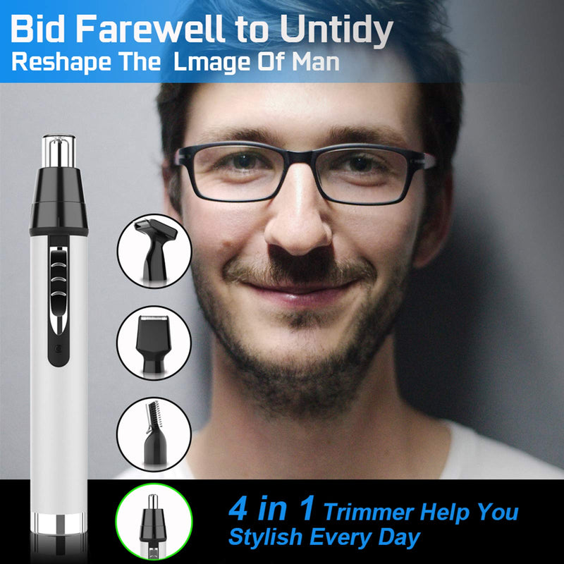 [Australia] - Ear and Nose Hair Trimmer for Men,Professional USB Rechargeable Nostril Nasal Hair Vacuum Cleaning System,4 in 1 Lightweight Waterproof Hair and Beard Clippers for Women (White) 