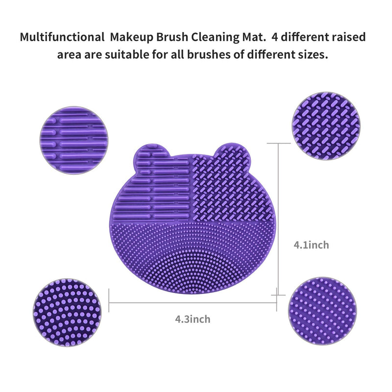 [Australia] - Silicon Makeup Brush Cleaning Mat with Brush Drying Holder Brush Cleaner Mat Portable Bear Shaped Cosmetic Brush Cleaner Pad+Makeup Brush Dry Cleaned Quick Color Removal Sponge Scrubber Tool (Purple) Purple 