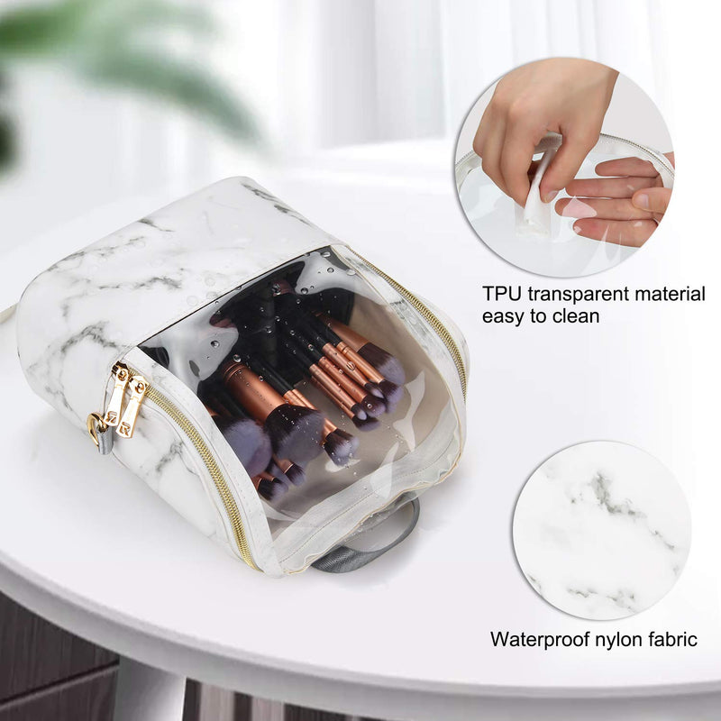 [Australia] - Makeup Brush Case Stand-up Makeup Cup Makeup Brush Holder Travel Professional Cosmetic Bag Artist Storage Bag with Shoulder Strap and Adjustable Divider (Marble) Small Marble White 