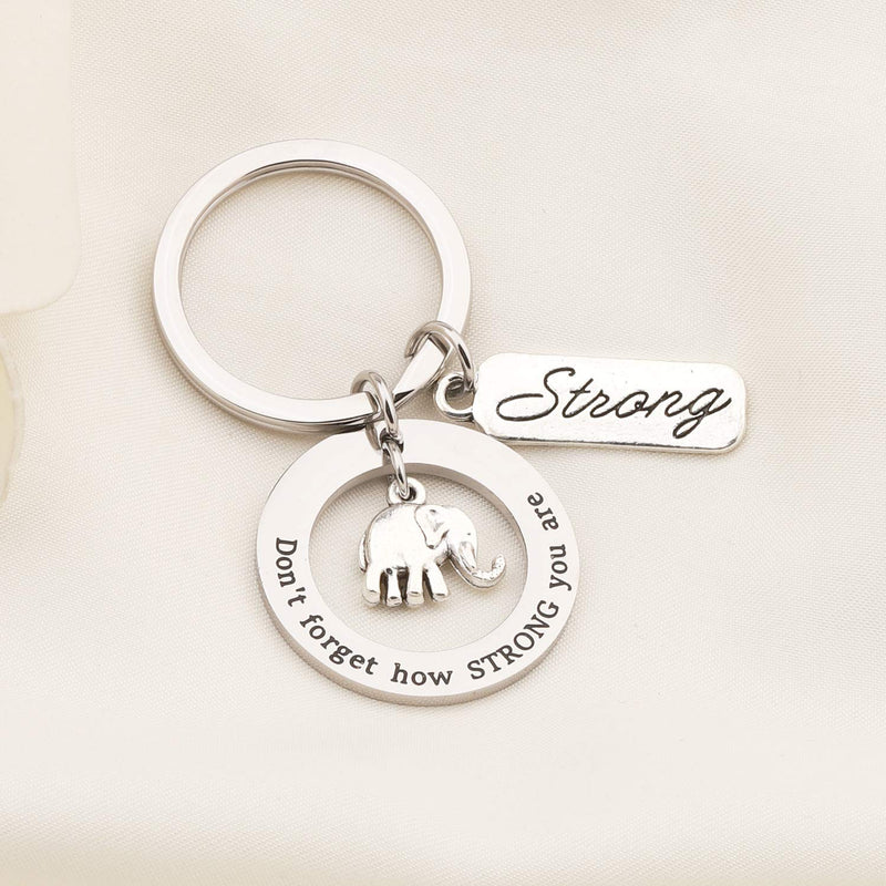 [Australia] - bobauna Inspirational Elephant Keychain Bracelet Don't Forget How Strong You are Encouragement Jewelry Gift for Friend Family elephant round keychain 