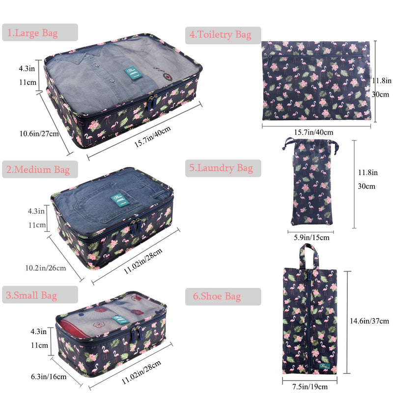 [Australia] - Tuscall Packing Cube Set 6pcs Travel Luggage Packing Organiser for Backpack, Carry on Luggage (Flamingo) Flamingo 