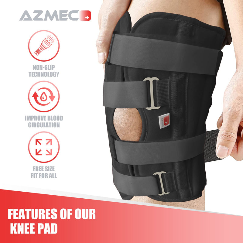 [Australia] - AZMEC Leg Brace Tri-Panel Orthopedic Knee Immobilizer 12" Long Adjustable Knee Splint – Lightweight Universal Leg Brace for Women and Men - Black 