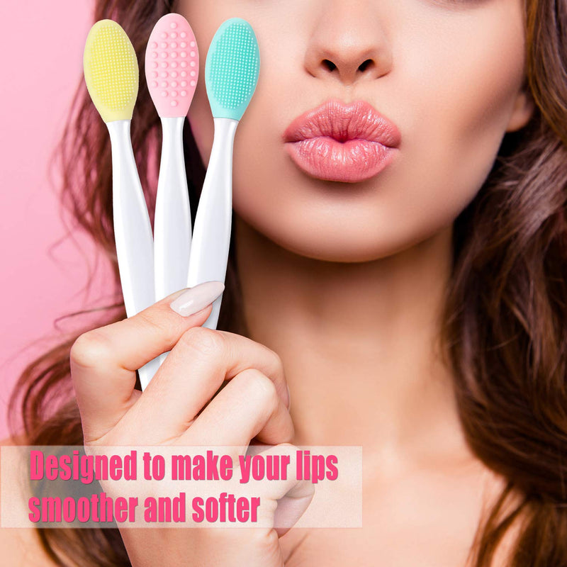 [Australia] - 4 Pieces Silicone Exfoliating Lip Brush Tool Double-sided Soft Lip Brush for Smoother and Fuller Lip Appearance (Rose Red, Yellow, Mint Green, Pink) Rose Red, Yellow, Mint Green, Pink 