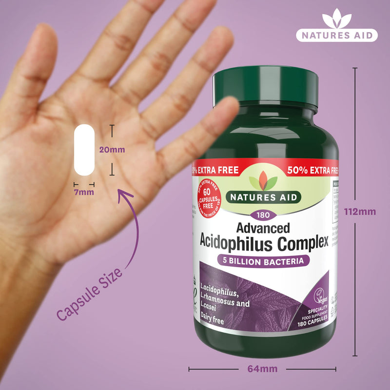 [Australia] - Natures Aid Acidophilus Complex, 5 Billion Bacteria, 180 Capsules (Lactobacillus Acidophilus, Lactobacillus Rhamnosus, Lactobacillus Casei, Good Bacteria, Shelf Stable, Vegan Society Approved) 