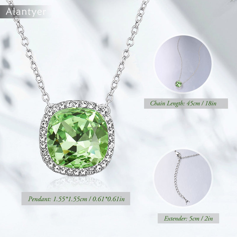 [Australia] - Alantyer Birthstone Necklace Square Pendant Anniversary Jewelry Gifts for Women and Girls Crystal Comes from Swarovski H: August Birthstone-Peridot 