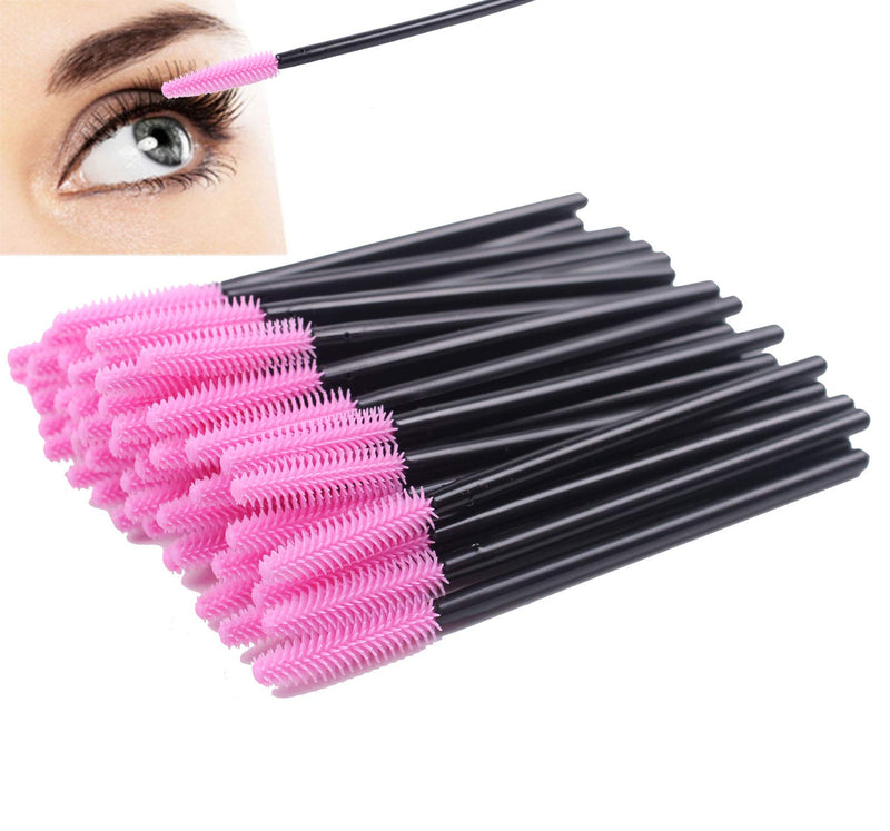 [Australia] - BIHRTC Pack of 100 One-Off Disposable Silicone Eyelash Mascara Brushes Wands Applicator Eyebrow Brush Makeup Tool Kit Set Deep pink 