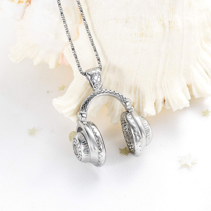 [Australia] - Yinplsmemory Headphone Urn Necklace for Ashes Men Cremation Jewelry Ashes Holder Memorial Ashes Keepsake Urn Jewelry for Loved One Silver 