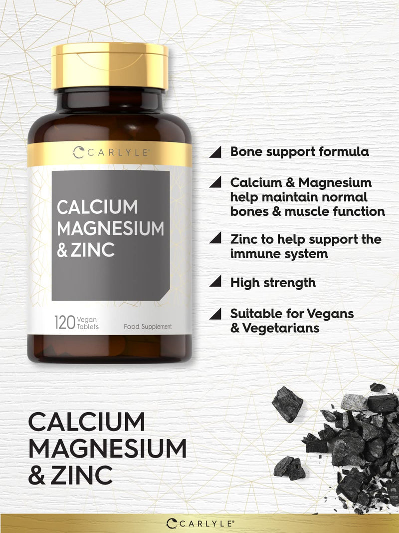 [Australia] - Calcium, Magnesium & Zinc Complex | 120 Vegan Tablets | Healthy Bones, Teeth & Muscle | Multimineral Osteo Supplement for Adults | High Strength | by Carlyle 