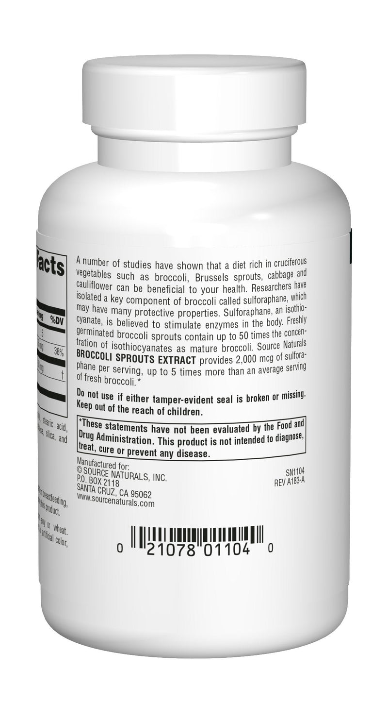 [Australia] - Source Naturals Broccoli Sprouts Extract 250 mg Sulforaphane - 60 Tablets 