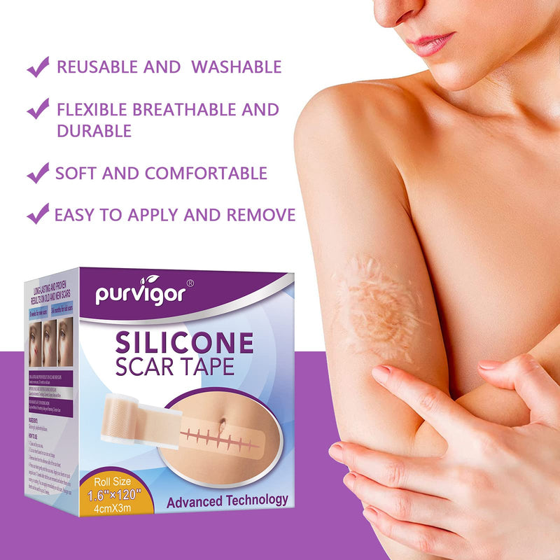 [Australia] - Silicone Scar Sheets(1.6" x 120"), Scar Tape for Scars Removal Treatment, Reusable Professional Scar Removal Strips for New and Old Scars 