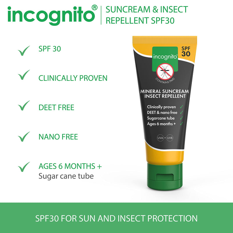 [Australia] - Incognito Sunblock Insect Repellent - SPF30 100ml - 3 in 1 Sunblock, Insect Repellent and Moisturiser For Soft and Protected Skin & Body 