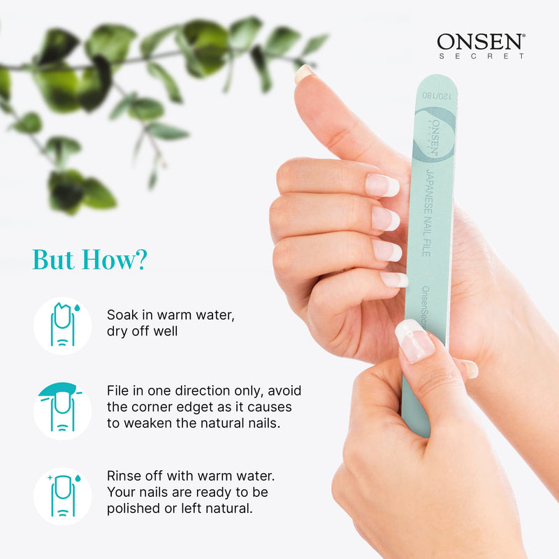 [Australia] - Onsen Secret Japanese Nail File - Professional 6-Pack Nail Files, Double Sided Natural & Acrylic Nail Filers - 120/180 Grit - Disposable, Salon Smooth, Travel Best Nail File For Shiny Nails (6 Counts) 6 Count (Pack of 1) 