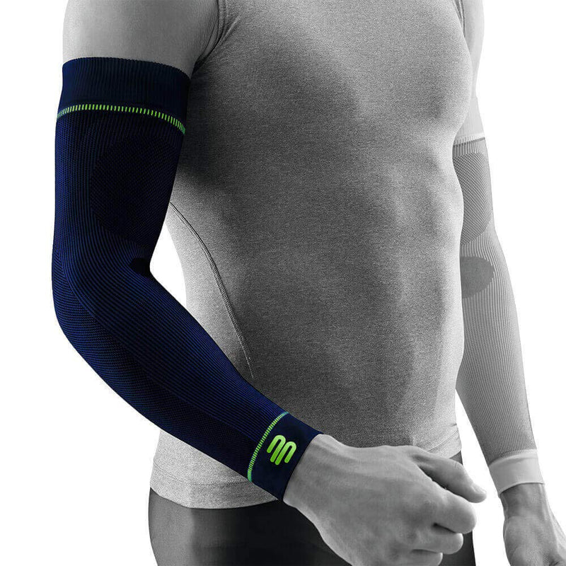 [Australia] - Bauerfeind Sports Compression Arm Sleeves (1 Pair) - Gradient Compression to Improve Oxygen and Blood Circulation in Arms - Air Knit Fabric Breathable, Durable, Washable (Navy, Small/Short) 