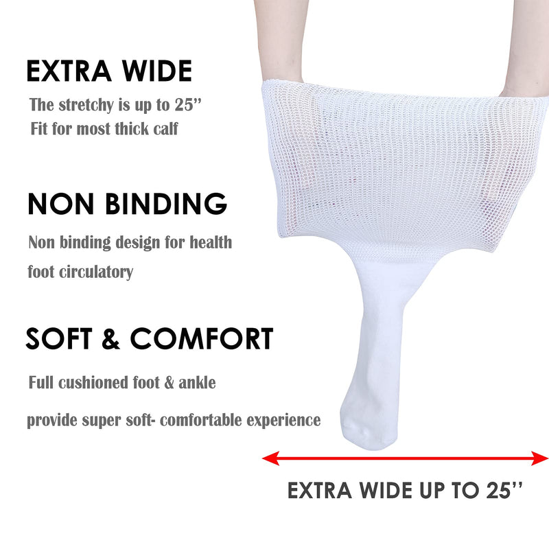 [Australia] - Extra Wide Socks for Lymphedema Swollen Feet Leg, Bariatric Socks, Medical Cast Sock, Diabetic Non Binding Socks – Neuropathy Swelling Feet Socks for Women Men(2 Pairs(White)) 