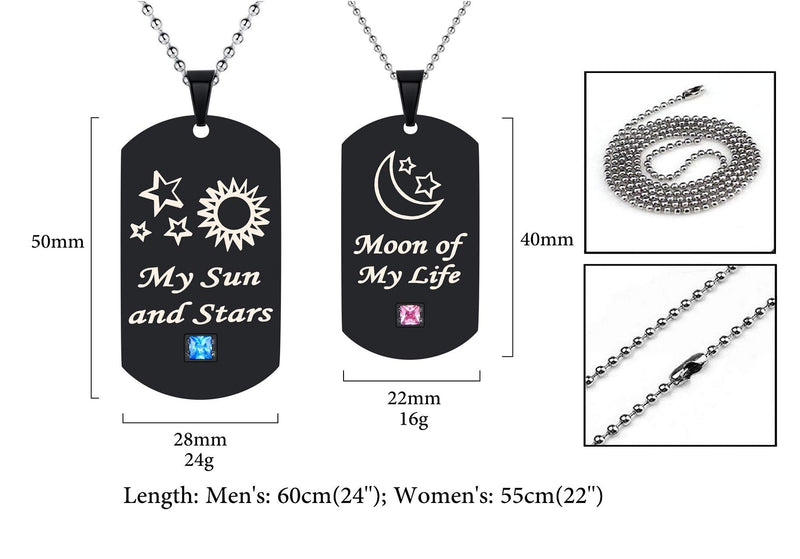 [Australia] - SunnyHouse Jewelry His & Hers Matching Set Couple Pendant Necklace My Sun and Stars Moon of My Life Dog Tag in a Gift Box A Pair 