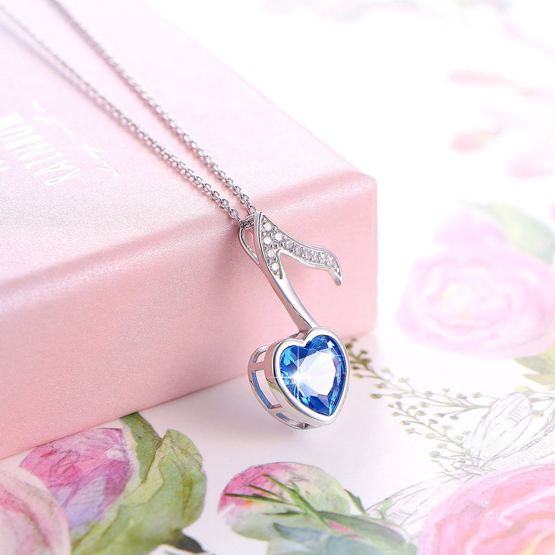 [Australia] - SILVER MOUNTAIN S925 Sterling Silver Music Themed Music Clef Heart Pendant Necklace Ring Earrings Bracelet Musical Jewelry for Women Girls Birthday Gift Blue Heart Music Necklace 