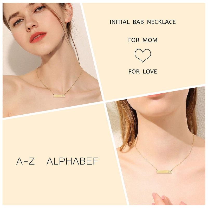 [Australia] - Finrezio Gold Plated Stainless Steel Initial Heart Bar Necklace Alphabet Pendant Necklace for Women Girlfriend Mother, 16"+2" A 