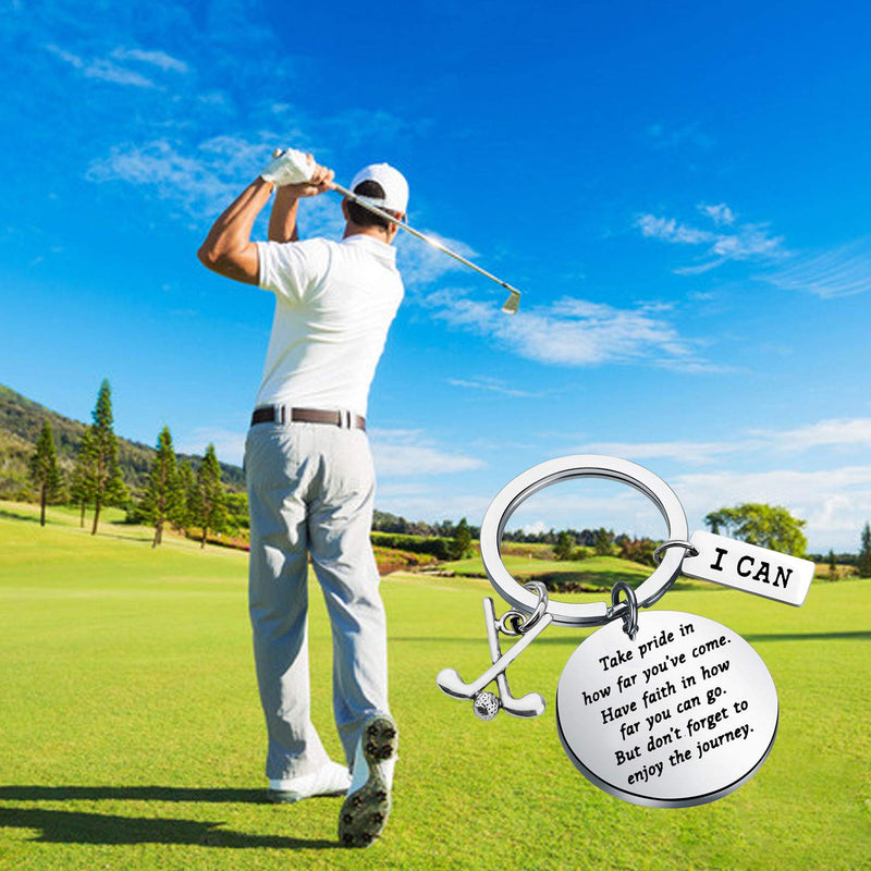 [Australia] - Golf Keychain Golf Inspiration Gifts Golf Team Gifts Golf Clubs Gift for Golfer Jewelry Golf Lover Inspiration Gifts Take Pride in How Far You Have Come silver 