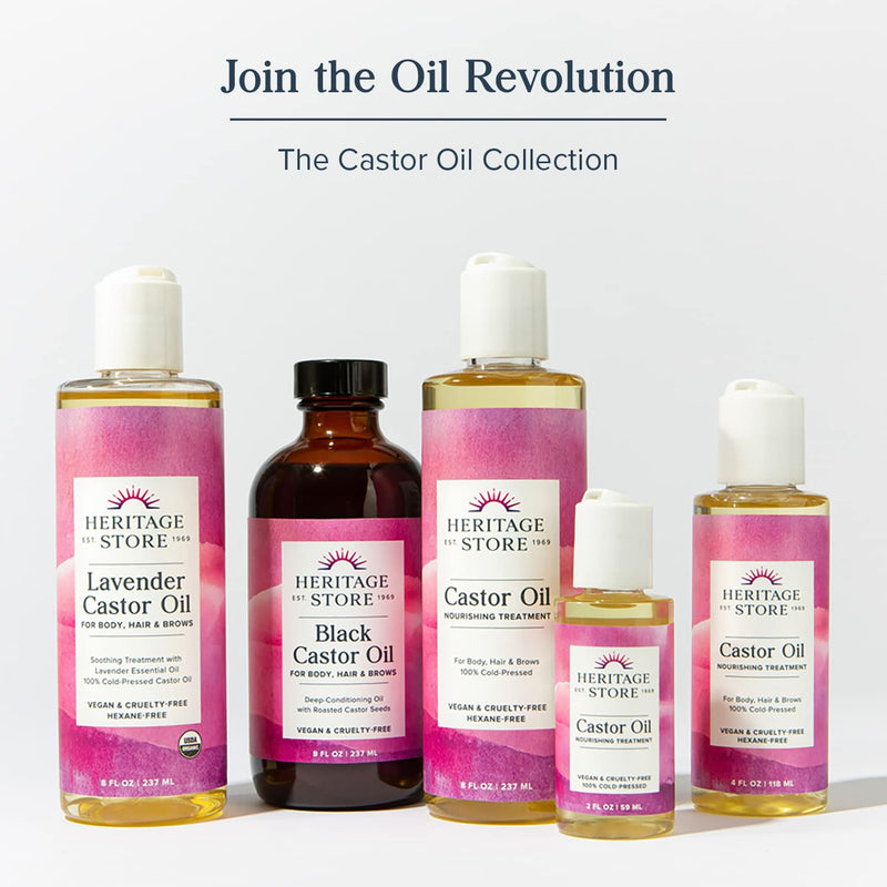 [Australia] - HERITAGE STORE Palma Christi Castor Oil | Hair & Skin Moisturizer, Eyebrow Thickener | Cold Pressed, Hexane & Fragrance Free | 8 oz Single 
