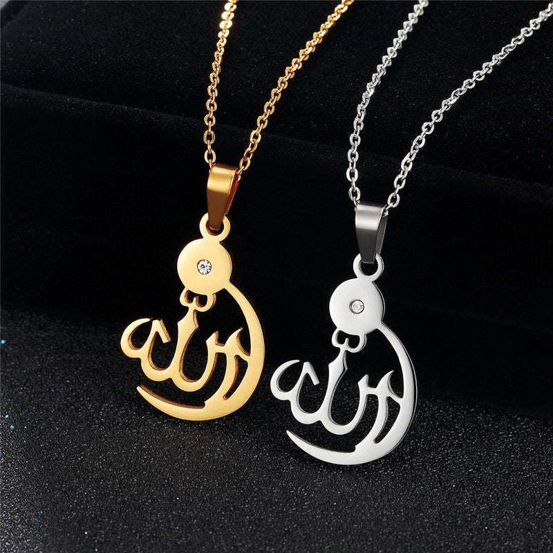 [Australia] - PROSTEEL Stainless Steel Allah Necklace, Muslim Islamic Jewelry,Crescent Moon,Eid Gift,Arabic Necklace,Gold/Silver Tone, Come Gift Box 01 Gold-Delicate 