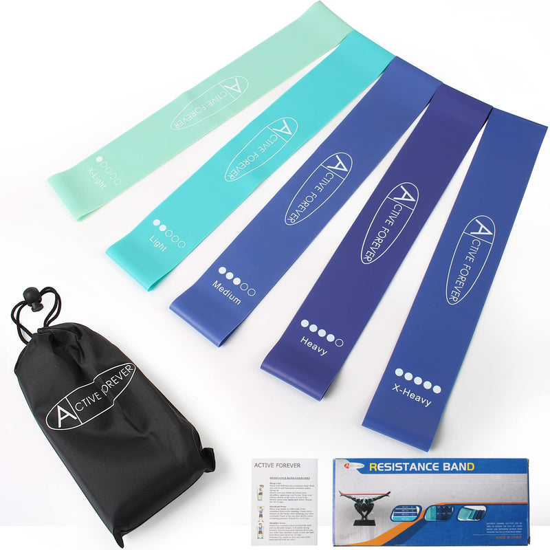 [Australia] - ACTIVE FOREVER Resistance Bands Set of 5, For Resistance Training, Muscle Stretching, Yoga and Other Fitness Exercises Blue 