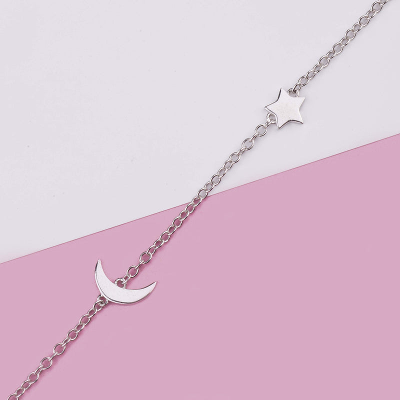 [Australia] - VENSERI S925 Sterling Silver Jewelry Moon and Star Adjustable Bracelet Anklet Birthday Gift Anklet 10inch 