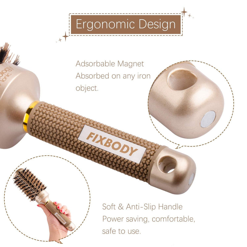 [Australia] - FIXBODY Round Barrel Nano Thermal Ceramic Coating & Ionic Tech Hair Brush with Boar Bristles, for Hair Blow Drying, Styling, Curling, Straightening(2.5 Inch, Barrel 1.25 Inch, Gold) 2.5 Inch (Pack of 1) 