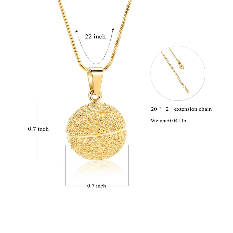 [Australia] - Hearbeingt Cremation Jewelry Basketball Urn Necklace for Ashes, Round Memorial Pendant Made of 316L Stainless Steel Gold 