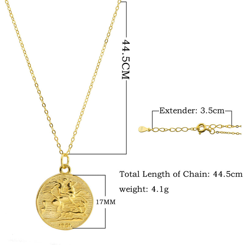 [Australia] - CISHOP Treasure Vintage 18K Special Coin Necklace Sterling Silver Disc Round Circle Pendant Necklace B-Gold Elizabeth Cable Chain 