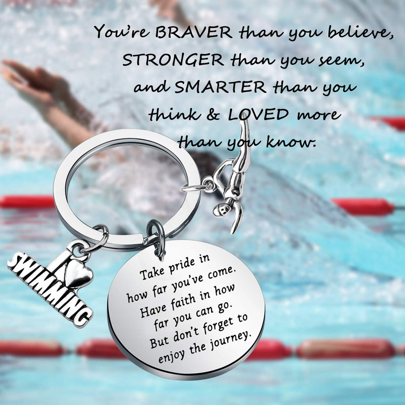 [Australia] - FUSTMW Swim Keychain I Love Swimming Lover Gift Take Pride in How Far You Have Come Swim Team Inspirational Gift Swimming Jewelry for Swimmers silver 